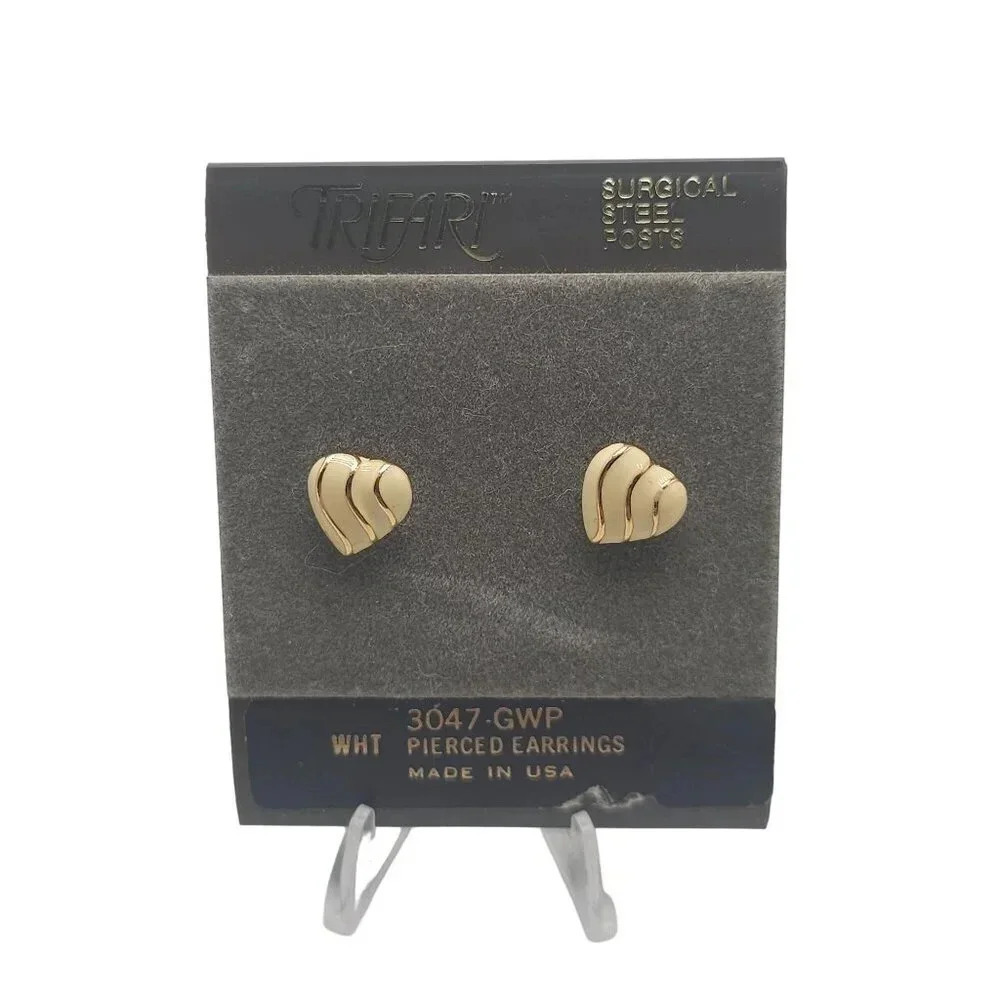 Trifari Gold-Tone Heart Pierced Earrings With Surgical Steel Posts